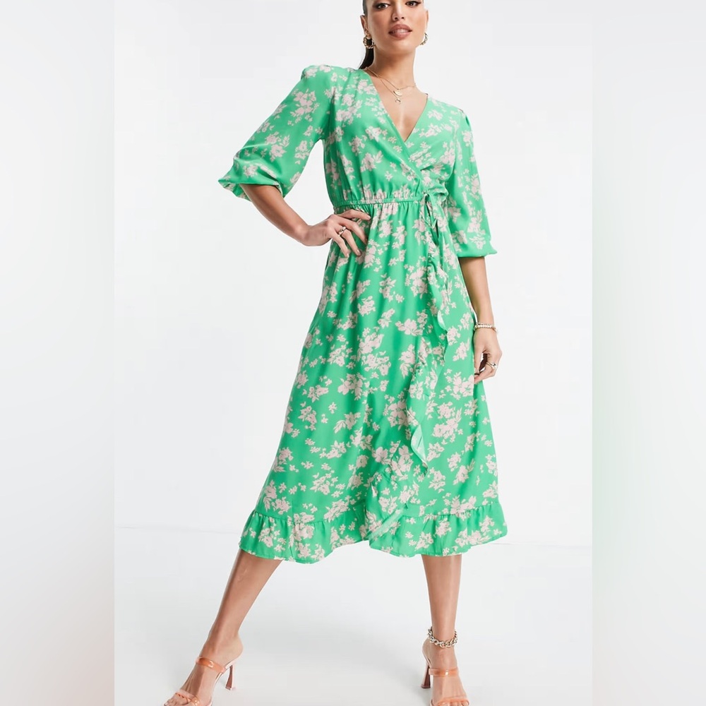 New Look Green Floral Midi Dress